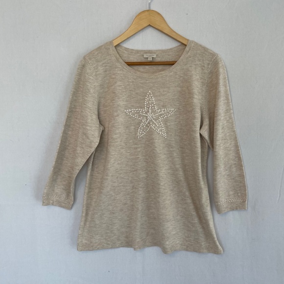Talbots Lightweight Knit Novelty Sweater Starfish Tan Size Medium - Picture 6 of 6